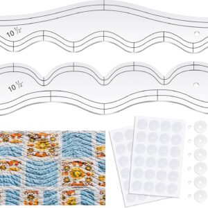 Kigley 2 Pcs Free Motion Quilting Templates Waves Acrylic Quilting Rulers for Machine Free Motion Sewing Stencils Patchwork Splicing with 48 Pcs Nonslip Grips(Gentle)